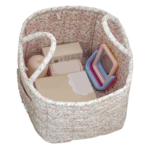 Gesteppter Wäschekorb mit Blumenmuster – niedlicher faltbarer Aufbewahrungskorb mit Tragegriff, Organizer für Spielzeug, Snacks, Kleidung, Schlafzimmer, Badezimmer, Picknick, Einkaufen, Zuhause (#3) von YongXinMY