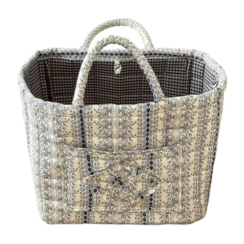 Gesteppter Wäschekorb mit Blumenmuster – niedlicher faltbarer Aufbewahrungskorb mit Tragegriff, Organizer für Spielzeug, Snacks, Kleidung, Schlafzimmer, Badezimmer, Picknick, Einkaufen, Zuhause (#7) von YongXinMY