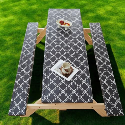 Picknicktisch mit Bankbezügen – Oxford-Tischdecke, geometrisches Muster, elastische Tischdecke, wasserdicht, öldicht, TPU-Beschichtung, für rechteckige Tische und Sitze, Terrasse, Camping, Garten Picknicktisch mit Bankbezügen – Oxford-Tischdecke, geometrisches Muster, elastische Tischdecke, wasserdicht, öldicht, TPU-Beschichtung, für rechteckige Tische und Sitze, Terrasse, Camping, Garten von YongXinMY