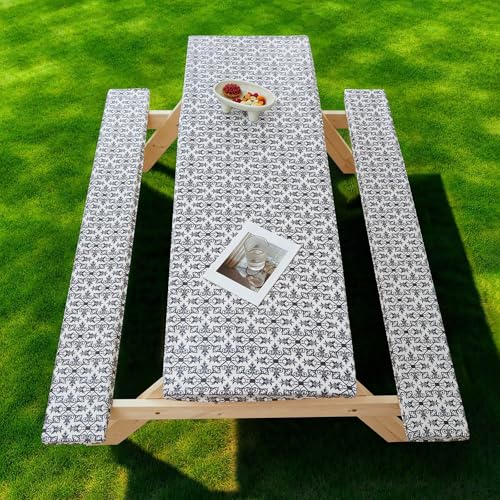 Picknicktisch mit Bankbezügen – Oxford-Tischdecke, geometrisches Muster, elastische Tischdecke, wasserdicht, öldicht, TPU-Beschichtung, für rechteckige Tische und Sitze, Terrasse, Camping, Garten Picknicktisch mit Bankbezügen – Oxford-Tischdecke, geometrisches Muster, elastische Tischdecke, wasserdicht, öldicht, TPU-Beschichtung, für rechteckige Tische und Sitze, Terrasse, Camping, Garten von YongXinMY