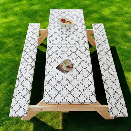 Picknicktisch mit Bankbezügen – Oxford-Tischdecke, geometrisches Muster, elastische Tischdecke, wasserdicht, öldicht, TPU-Beschichtung, für rechteckige Tische und Sitze, Terrasse, Camping, Garten Picknicktisch mit Bankbezügen – Oxford-Tischdecke, geometrisches Muster, elastische Tischdecke, wasserdicht, öldicht, TPU-Beschichtung, für rechteckige Tische und Sitze, Terrasse, Camping, Garten von YongXinMY