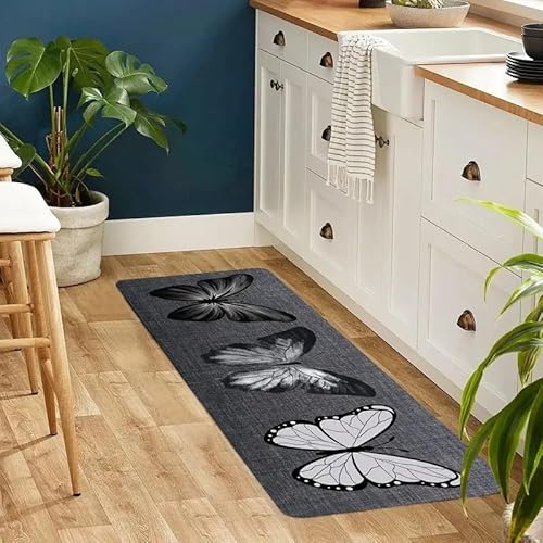 Teppichläufer mit Schmetterlingsmuster, Boho-Flanell, Insektendruck, Niederflor-Teppich, rutschfest, waschbar, lange Bodenmatte für Küche, Schlafzimmer, Flur, Badezimmer, Eingangsbereich Teppichläufer mit Schmetterlingsmuster, Boho-Flanell, Insektendruck, Niederflor-Teppich, rutschfest, waschbar, lange Bodenmatte für Küche, Schlafzimmer, Flur, Badezimmer, Eingangsbereich von YongXinMY