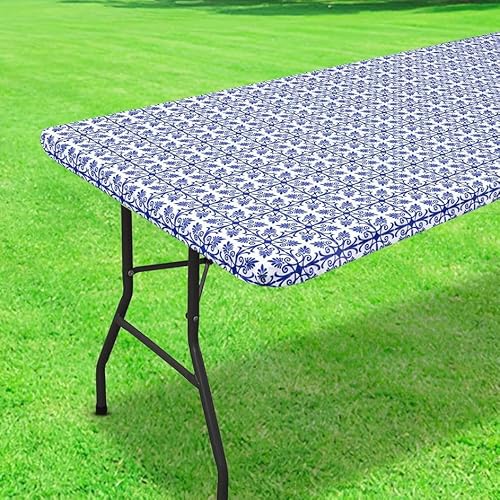 Wasserdichte rechteckige Picknick-Tischdecke, Barockdruck, mit elastischen Kanten, PEVA-Oberflächenschutz für Outdoor, Garten, Esszimmer, Terrasse, Picknick, Küchendekoration (Marineblau, 76,2 x 182,9 Wasserdichte rechteckige Picknick-Tischdecke, Barockdruck, mit elastischen Kanten, PEVA-Oberflächenschutz für Outdoor, Garten, Esszimmer, Terrasse, Picknick, Küchendekoration (Marineblau, 76,2 x 182,9 von YongXinMY