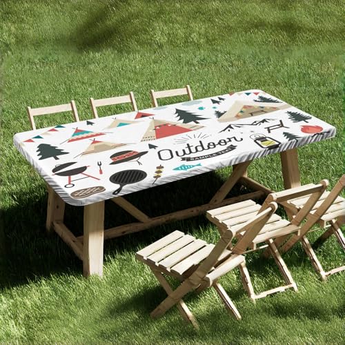 Wasserdichte rechteckige Picknicktisch-Abdeckung, 1,8 m, elastisch, niedlich, Camping-Cartoon-Druck, abwischbar, Schutz für Outdoor, Garten, Esszimmer, Terrasse, Picknick, Party (#1) von YongXinMY