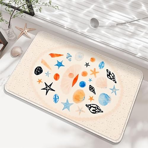 YongXinMY Badezimmerteppich mit Meeresmotiv, nautischer Stil, saugfähig, Plüsch, Seestern, Muschel, Krabbe, Garnelen-Design, maschinenwaschbar, rutschfester Teppich für Dusche, Eingangsbereich von YongXinMY