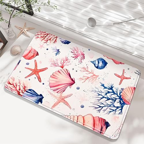 YongXinMY Badezimmerteppich mit Meeresmotiv: nautischer Stil, saugfähige Plüschmatte, Seestern, Muschel, Krabbe, Garnelen-Design, maschinenwaschbar, rutschfester Teppich für Dusche, Eingangsbereich von YongXinMY