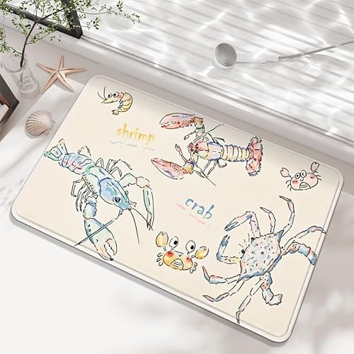 YongXinMY Badezimmerteppich mit Meeresmotiv: nautischer Stil, saugfähige Plüschmatte, Seestern, Muschel, Krabbe, Garnelen-Design, maschinenwaschbar, rutschfester Teppich für Dusche, Eingangsbereich von YongXinMY