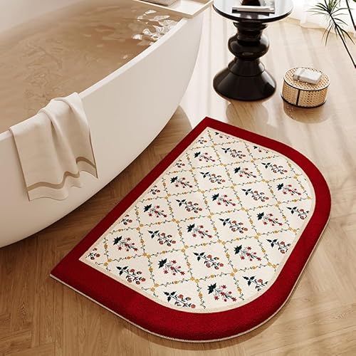 YongXinMY Geschwungene Badezimmerteppiche, schmutzabweisend, amerikanischer Stil, Retro-Druck, saugfähig, Kaschmir-Badematte, rutschfest, schnell trocknend, Duschteppich für Badezimmer, WC von YongXinMY