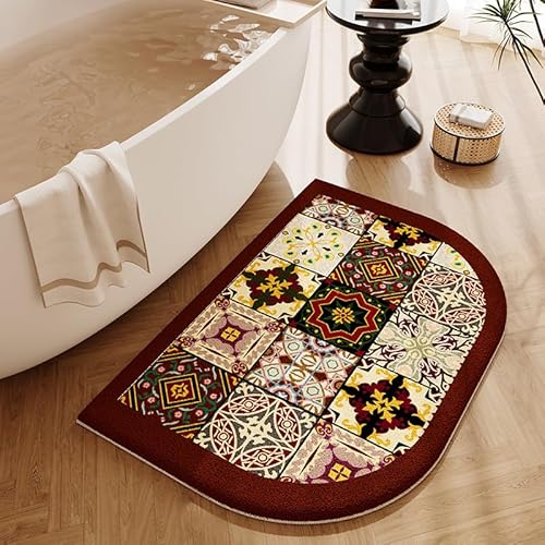 YongXinMY Geschwungener Badezimmerteppich, schmutzabweisend, amerikanischer Stil, Retro-Druck, saugfähig, Kaschmir-Badematte, rutschfest, schnell trocknend, Duschteppich für Badezimmer, WC von YongXinMY