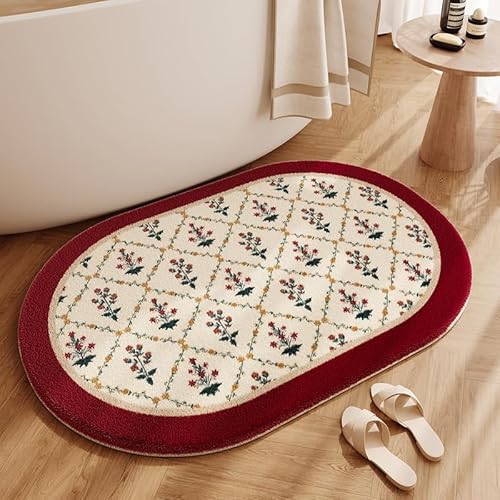YongXinMY Ovale Badezimmerteppiche, schmutzabweisend, amerikanischer Stil, Retro-Druck, saugfähig, Kaschmir-Badematte, rutschfest, schnell trocknend, Duschteppich für Badezimmer, WC, Heimdekoration YongXinMY Ovale Badezimmerteppiche, schmutzabweisend, amerikanischer Stil, Retro-Druck, saugfähig, Kaschmir-Badematte, rutschfest, schnell trocknend, Duschteppich für Badezimmer, WC, Heimdekoration von YongXinMY