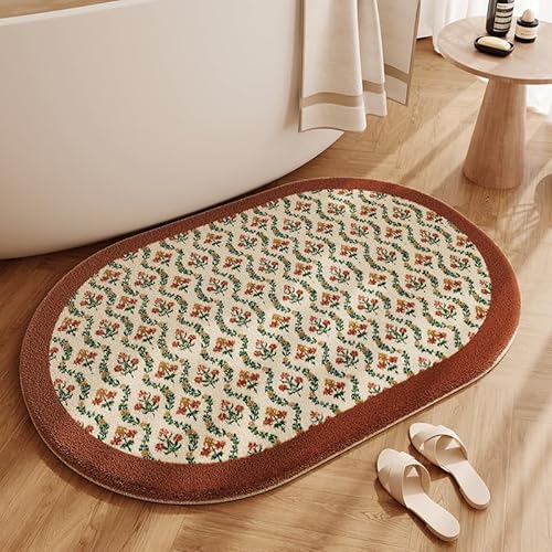 YongXinMY Ovale Badezimmerteppiche, schmutzabweisend, amerikanischer Stil, Retro-Druck, saugfähig, Kaschmir-Badematte, rutschfest, schnell trocknend, Duschteppich für Badezimmer, WC, Heimdekoration von YongXinMY