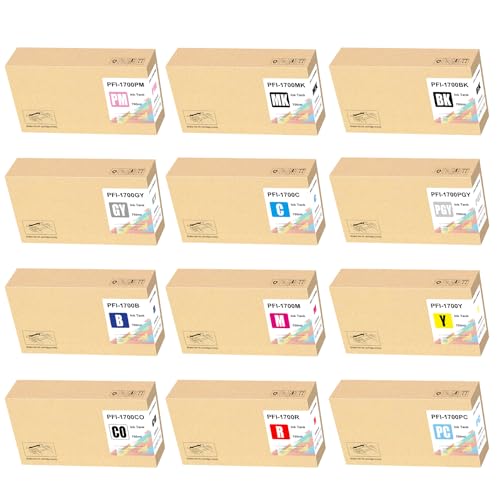 Yongairuink PFI-1700 Pigment Tinten 12x700ml Ersatz für PFI1700 kompatibel mit CAN imagePROGRAF PRO-2000 PRO-4000 PRO-4000S PRO-6000S (12 Pack, MBK PBK C M Y R GY B PGY PC PM CO) von Yongairuink