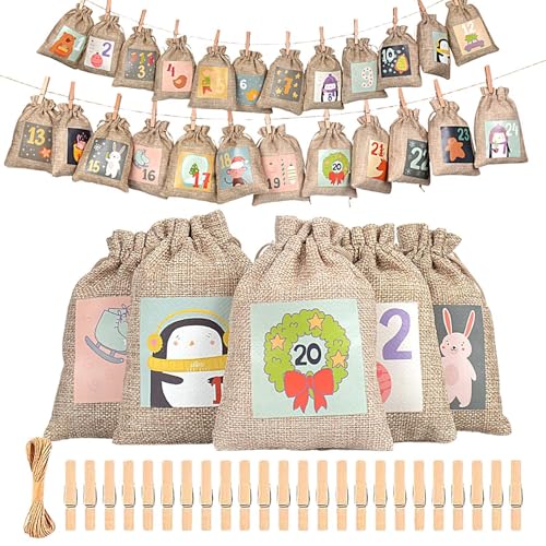 Adventskalender Säckchen, 24 X Weihnachten Adventskalender Säckchen Set, Adventskalender Säckchen Zum Selbstbefüllen, Kalender, Hängende Kordelzug Süßigkeitentüten, Wiederverwendbare Stoffbeutel für Adventskalender Säckchen, 24 X Weihnachten Adventskalender Säckchen Set, Adventskalender Säckchen Zum Selbstbefüllen, Kalender, Hängende Kordelzug Süßigkeitentüten, Wiederverwendbare Stoffbeutel für von Yongany