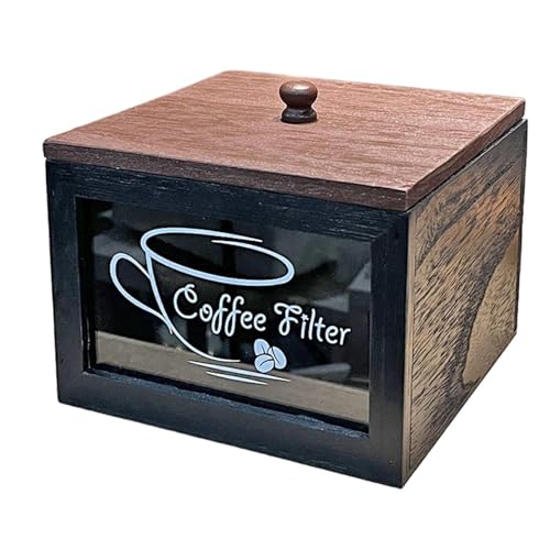 Kaffeefilterbehälter – Rustikale Bauernhaus- -Kaffeefilter-Aufbewahrungsbox mit Deckel – Quadratischer Kaffeefilterbehälter für Theke, Kaffeebar-Zubehör, Heimdekoration von Yongany