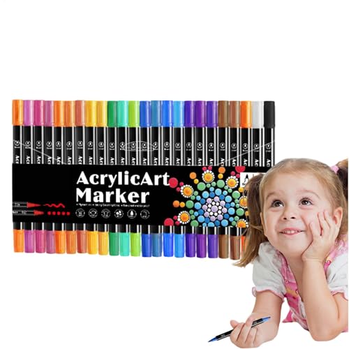 Yongany Acryl-Marker-Set – Acrylmalstifte mit Pinselspitze und Punktspitze, Bastelbedarf, Acryl-Marker für Steinmalerei, Holz, Leinwand, Stein, Glas, Keramik von Yongany