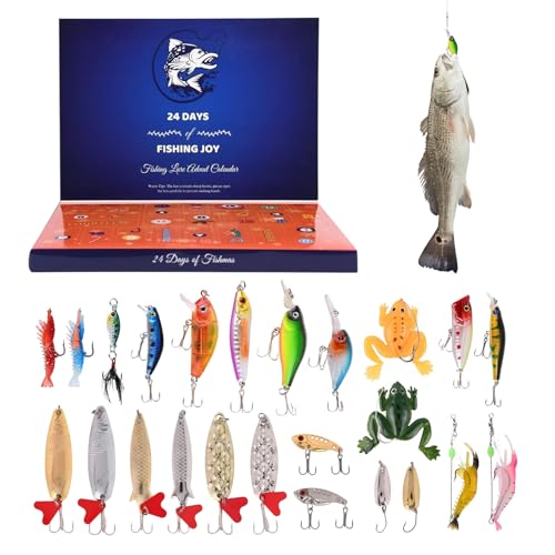 Yongmcxhhj Angel Adventskalender 2025 24 Angeln Köder Angelzubehör Set Adventskalender Angler Geschenke Für Teenager Weihnachten Überraschung Geschenk von Yongmcxhhj