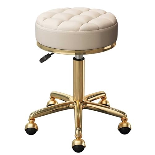 Yongyili 3 x runder Hocker, Rollhocker auf Rollen, für medizinischen Schönheitssalon und Spa, Drehstuhl mit hydraulischer Stange und goldfarbenen 5 Krallen (Beige) von Yongyili