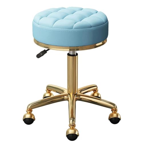 Yongyili 3 x runder Hocker, Rollhocker auf Rollen, für medizinischen Schönheitssalon und Spa, Drehstuhl mit hydraulischer Stange und goldfarbenen 5 Krallen (Hellblau) von Yongyili