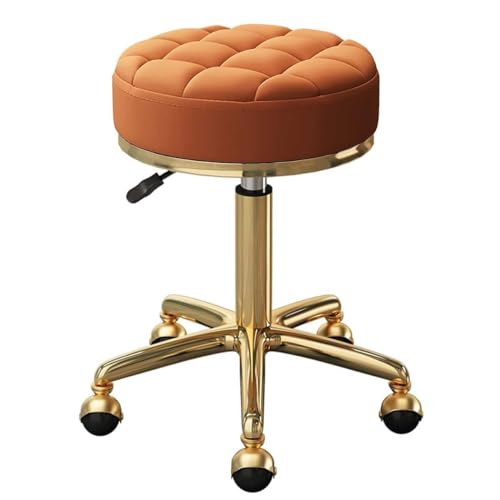 Yongyili 3 x runder Hocker, Rollhocker auf Rollen, für medizinischen Schönheitssalon und Spa, Drehstuhl mit hydraulischer Stange und goldfarbenen 5 Krallen (Orange) von Yongyili