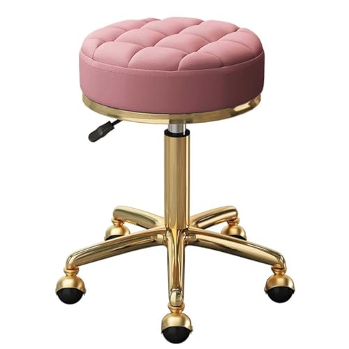 Yongyili 3 x runder Hocker, Rollhocker auf Rollen, für medizinischen Schönheitssalon und Spa, Drehstuhl mit hydraulischer Stange und goldfarbenen 5 Krallen (Rosa) von Yongyili