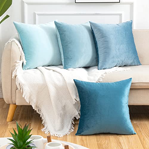 Yonous Blau Gradient Farbe Combo Set Kissenbezüge, Premium-Samt weiches Quadrat dekorative werfen Wurfkissenbezug für Sofa Bett Couch Stuhl, 4er Set, 16 x 16 Inch / 40x40 cm von Yonous
