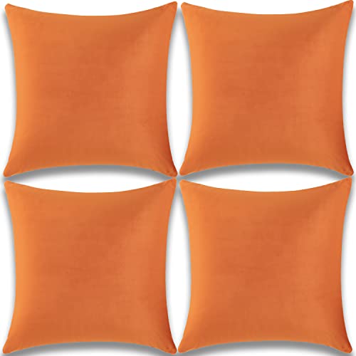 Yonous Kissenbezüge, weiches Premium-Samt, dekoratives Wurfkissen für Sofa, Bett, Couch, Stuhl, 4 Stück, Orange, 45 x 45 cm von Yonous