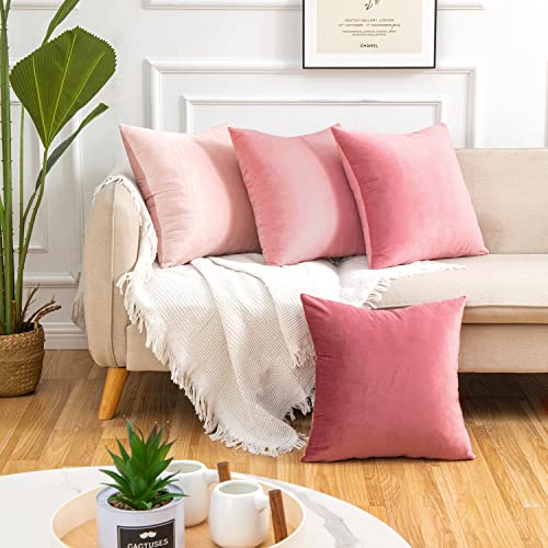 Yonous Rosa Gradient Farbe Combo Set Kissenbezüge, Premium-Samt weiches Quadrat dekorative werfen Wurfkissenbezug für Sofa Bett Couch Stuhl, 4er Set, 20 x 20 Inch / 50x50 cm von Yonous