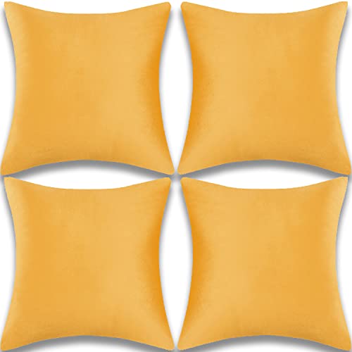 Yonous Samt Kissenbezug, Kopfkissenbezug aus Weiche Dekorative Werfen Wurfkissenbezug für Sofa Bett Couch Stuhl, 4er Set, Orange-Gelb, 18 x 18 Inch / 45x45 cm von Yonous