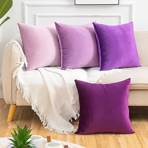 Yonous Violett Gradient Farbe Combo Set Kissenbezüge, Premium-Samt weiches Quadrat dekorative werfen Wurfkissenbezug für Sofa Bett Couch Stuhl, 4er Set, 16 x 16 Inch / 40x40 cm von Yonous