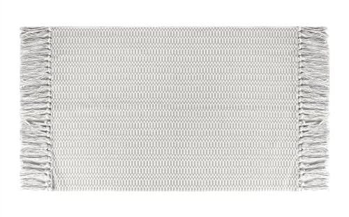 Yonphy Teppich Läufer Flur Waschbar rutschfest 60 x 90 cm Handgewebt Teppichläufer mit Quasten für Wohnzimmer, Küche, Schlafzimmer, mit Teppichunterlage (Hellgrau) von Yonphy