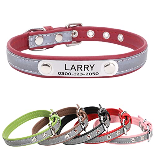 Yonsbox Mikrofaser Reflektierend Katzenhalsband Hundehalsbänder Personalisierte mit Namen und Telefonnummer Katzen Welpen Halsbänder für Kleine Mittlere Große Hunde 1,5CM Breit Verstellbar 16-22CM von Yonsbox