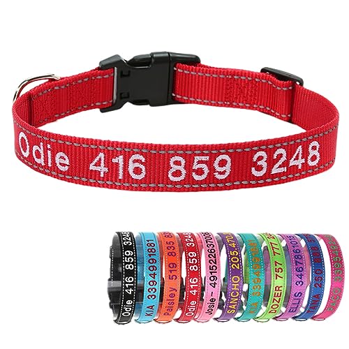 Reflektierend Nylon Hundehalsband Personalisiert mit Individuell Gesticktem Namen und Telefon für Große Mittlere Kleine Hunde Welpe von Yonsbox