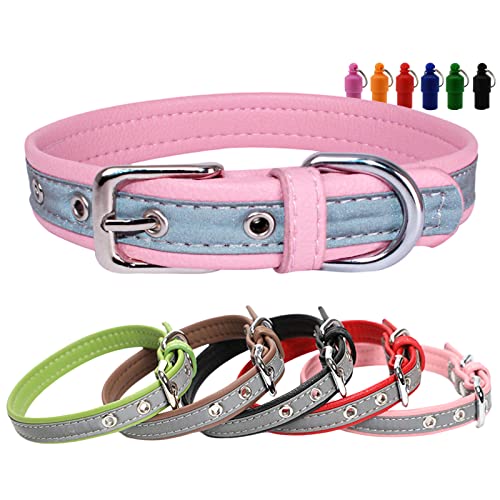 Mikrofaser Reflektierend Hundehalsband mit Namen Telefonnummer Verstellbare Halsband Hunde für Kleine Mittlere Große Hunde Welpen Halsbänder Rosa M von Yonsbox