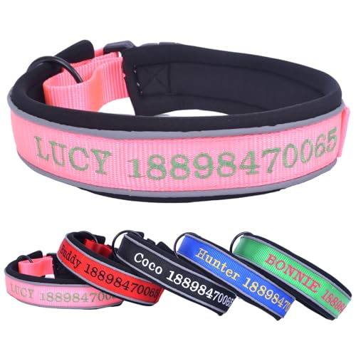 Verstellbar Breit Hundehalsband Personalisiert Bestickter Name und Telefonnummer mit Neopren Gepolstert Hundehalsband für Große Mittlere Kleine Hunde Welpe von Yonsbox