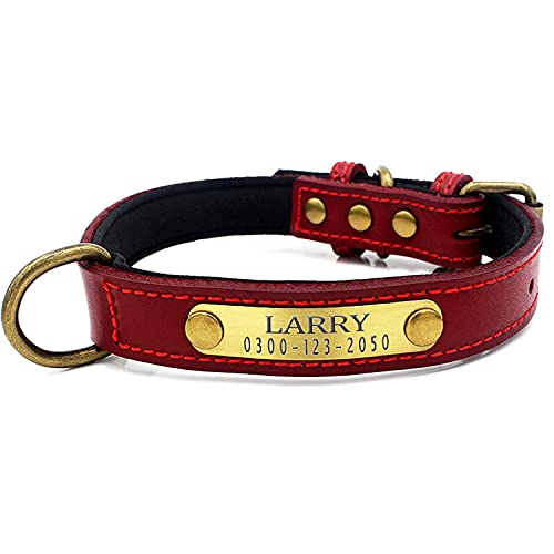 Weich Gepolstertes Hundehalsbänder und Leine Personalisierte Leder mit Namen und Telefonnummer Rot Welpen Halsband für Kleine Mittlere Große Hunde S 1,3 cm Breit Verstellbar 27-33 cm von Yonsbox