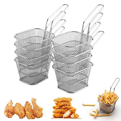 8 Stück Mini-Servierkorb-Sieb für Pommes, Zwiebelringe, Garnelen, Gemüse, mehrere Farben, quadratische Eisenbeschichtung, Fritteusen, Bratkorb, Küchenutensilien, Silber von Yontree