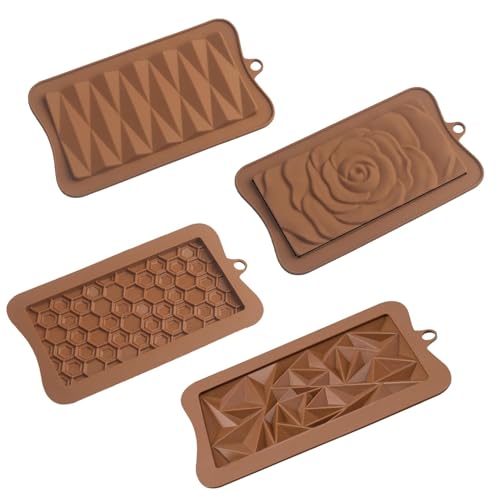 4 Stück Schokoladenform Aus Silikon, Antihaftbeschichtung Schokoladentafel Silikonform Silikon Schokoladenform Muffinform Antihaftbeschichtet Für Schokoriegel,Kuchen Eiswürfel von Yonuaret