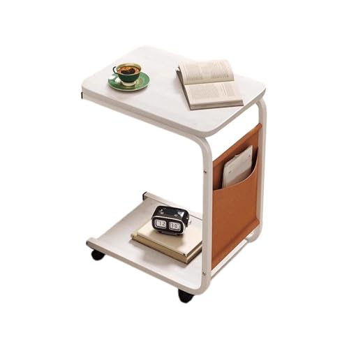 Beistelltisch, Sofatisch Mit Rollen, Mobiler Kaffeetisch, C Form Kaffeetisch Couchtisch Sofatisch Nachttisch Betttisch Laptoptisch Wohnzimmertisch Mit Aufbewahrungstaschen/Körben,40 X 28 X 63cm von Yonuaret