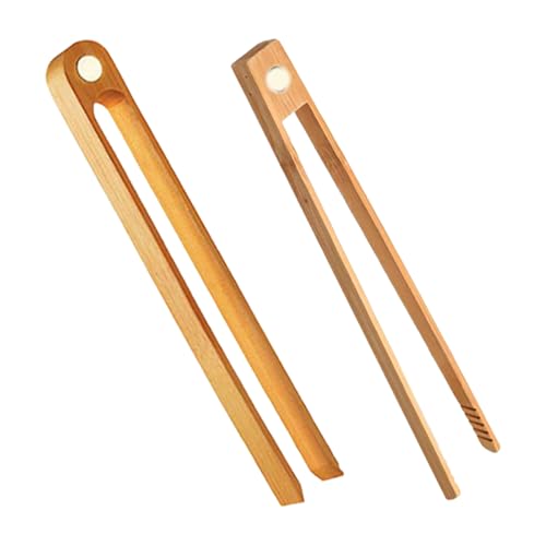 Yonuaret Küchenzange - Grillfleischzangen Mit Magnet | 2 Stück Grillzangen Aus Holz Zum Kochen Grillen Camping Für Steak Brot Salat Dessert Pasta von Yonuaret