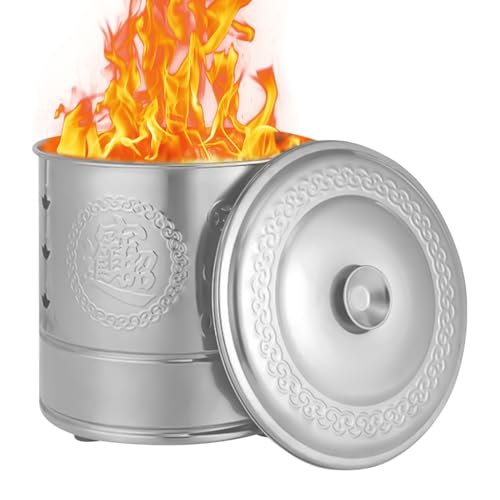 Yonuaret Papierverbrenner | Edelstahl Brenneimer Für Papier Mit Tragegriff - Abdeckbare Tonne Traditionelle Rituale Zubehör Für Garten Balkon Terrasse Qingming Festival Yonuaret Papierverbrenner | Edelstahl Brenneimer Für Papier Mit Tragegriff - Abdeckbare Tonne Traditionelle Rituale Zubehör Für Garten Balkon Terrasse Qingming Festival von Yonuaret