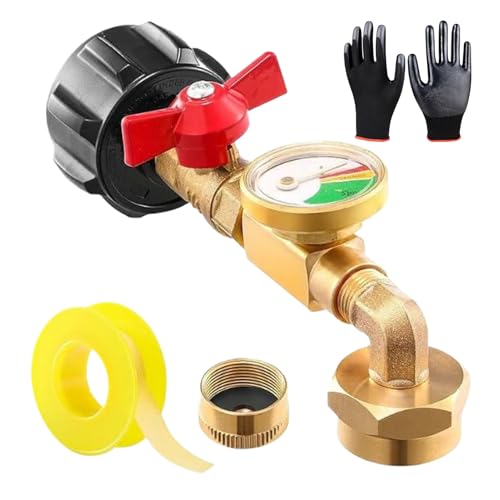 Yonuaret Propanflaschen Adapter Zum Nachfüllen,Nachfülladapter Mit Ventil Und Manometer | Camping Grill Zubehör Für Draußen, Befüllen 0,45kg Flasche Aus 9kg Tank, 90-Grad Winkeldesign von Yonuaret