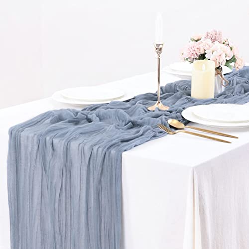 Yooamz Tischläufer Blau, Lang Rustikaler Gaze-Tischläufer, Seihtuch-Tischläufer Grün Tischdeko Tischläufer für Boho, Hochzeit, Dekoration, Geburtstagsparty, Blau (90×300cm) von Yooamz