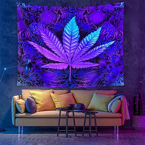 Schwarzlicht Marihuana Blatt Wandteppich leuchtet im Dunkeln Cannabis Unkraut Poster Topf Gras Flagge 91 x 152 cm von Yooce