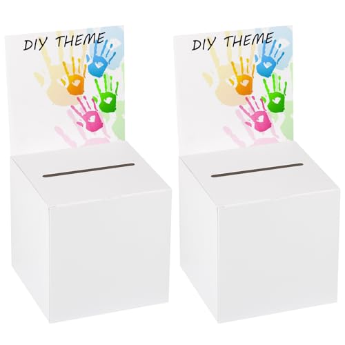 Yoodelife 2 Stück Wahlurne aus Pappe mit Schlitz, 15.2 cm x 15.2 cm x 15.2 cm Tombola-Boxen Spendenbox Vorschlagsboxen mit abnehmbarem Header für Fundraising Sammeln Visitenkartenticket und von Yoodelife