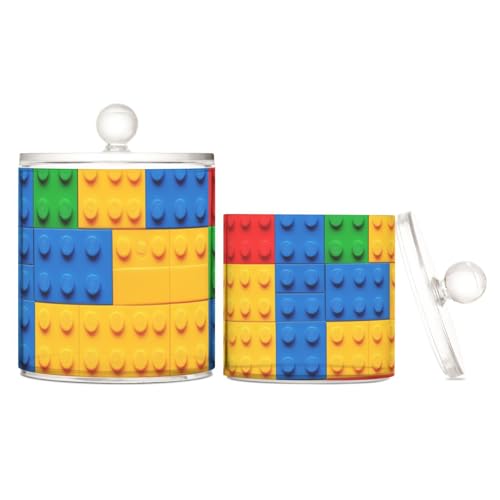 Bausteine, bunte transparente Kunststoff-Aufbewahrungsbehälter mit Deckel, Speisekammer, Essentials, dekorative Aufbewahrungsbehälter für Wattestäbchen, Wattepads, Zahnseide-Picker, Büroklammern, 2 Bausteine, bunte transparente Kunststoff-Aufbewahrungsbehälter mit Deckel, Speisekammer, Essentials, dekorative Aufbewahrungsbehälter für Wattestäbchen, Wattepads, Zahnseide-Picker, Büroklammern, 2 von Yoogain