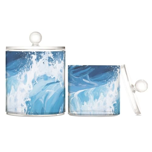 Blue Waves, transparente Kunststoff-Aufbewahrungsbehälter mit Deckel, Badezimmer-Utensilien, dekorative Aufbewahrungsbehälter für Wattestäbchen, Wattepads, Zahnseide-Picker, Büroklammern, 2 Stück Blue Waves, transparente Kunststoff-Aufbewahrungsbehälter mit Deckel, Badezimmer-Utensilien, dekorative Aufbewahrungsbehälter für Wattestäbchen, Wattepads, Zahnseide-Picker, Büroklammern, 2 Stück von Yoogain