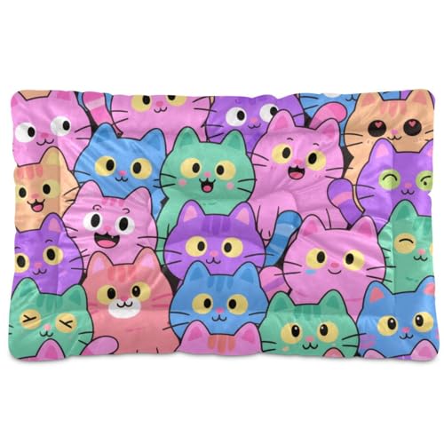Niedliche Cartoon-Katzen-Farbe, waschbare Haustier-Matratze, weich, rutschfest, für große, mittelgroße und kleine Hunde, 91,4 x 61 cm von Yoogain