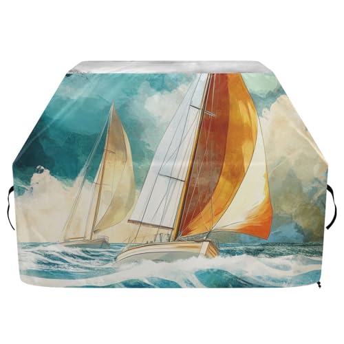 Sea Sailboats Art Blue Barbecue Cover 65Inch Waterproof Heavy Duty Fade and UV Resistant Smoker Covers with Adjustable Drawstring for Dust Wind von Yoogain