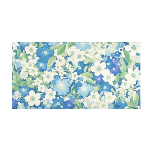 Yoogain Badematte für Kinder, saugfähig, Motiv: blaue Blumen, WC-Zubehör, 99,1 x 50,8 cm von Yoogain