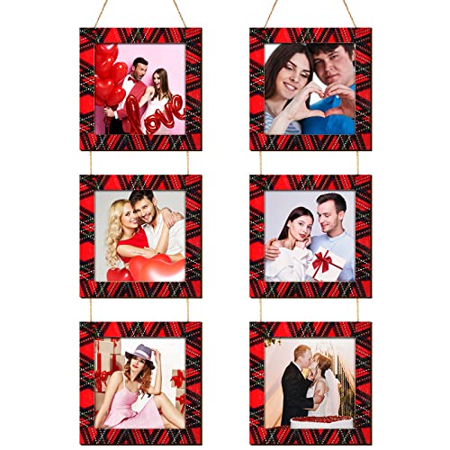 6 Stück 16,3 x 16,3 cm Rot Schwarz Büffel Plaid Bilderrahmen Set personalisiert hängenden Bilderrahmen klassisch kariert Collage Rahmen Ornamente für Weihnachten Urlaub Neujahr Gruß Handwerk Wand Foto von Yookeer